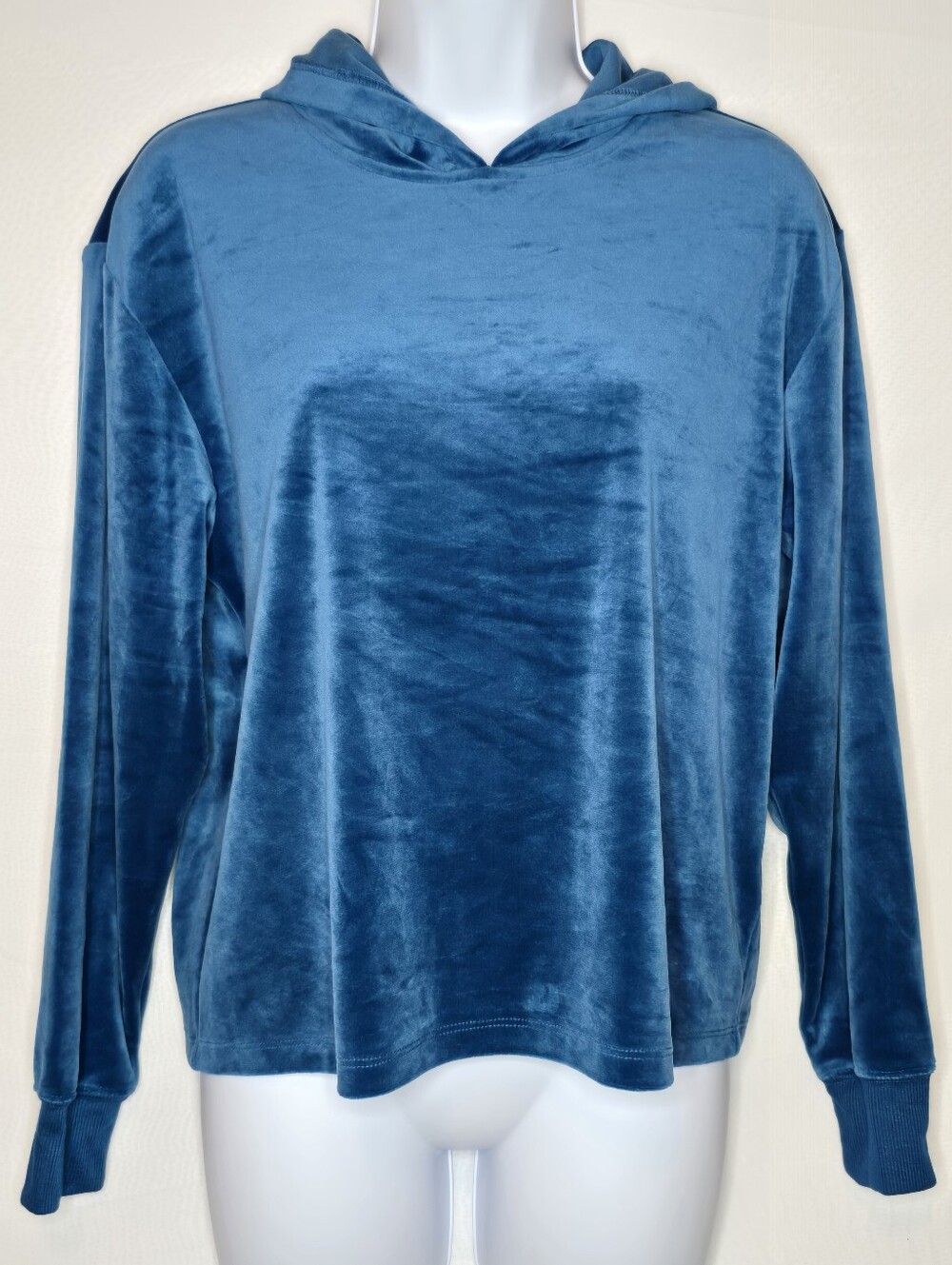 Alfani Intimates Teal Blue Plush Velour Hooded Pullover Top Size Small NWT